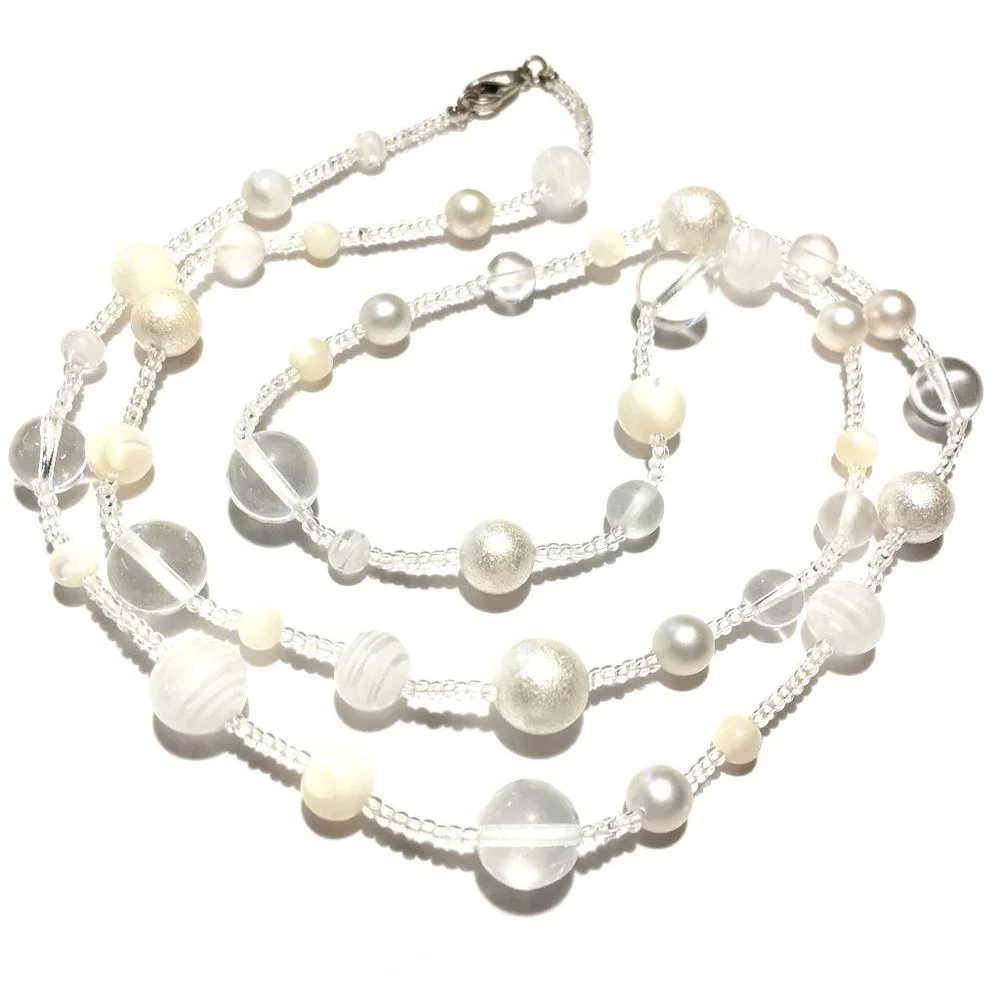 Murano White & Clear Glass Beaded Strand Necklace